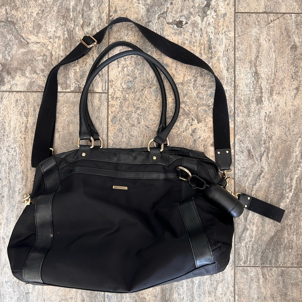 Rebecca Minkoff black vinyl and leather diaper bag
